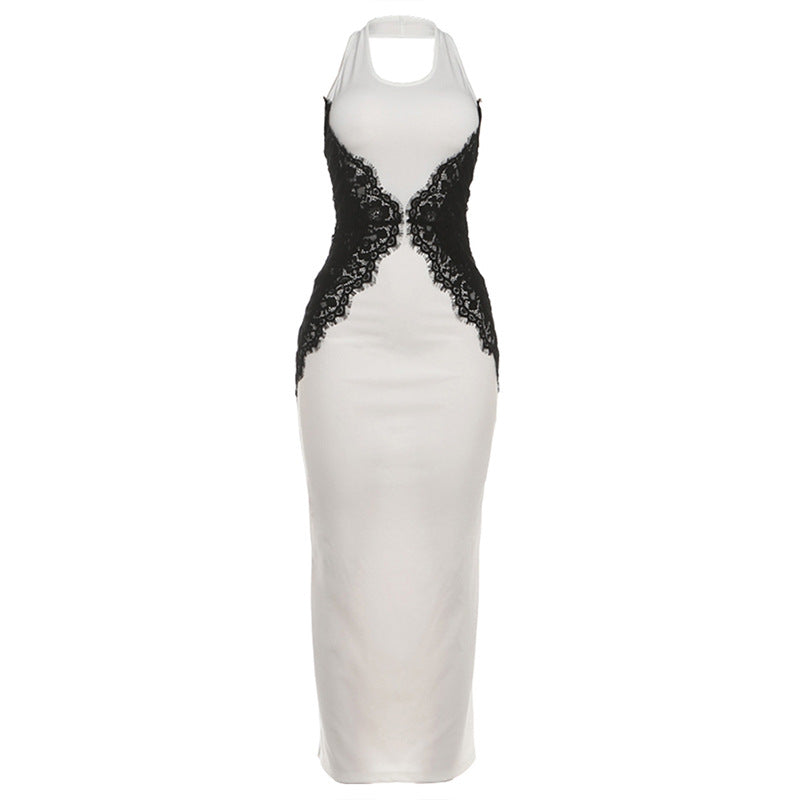 Women's Elegant Sexy Lace Stitching Contrast Color Dress