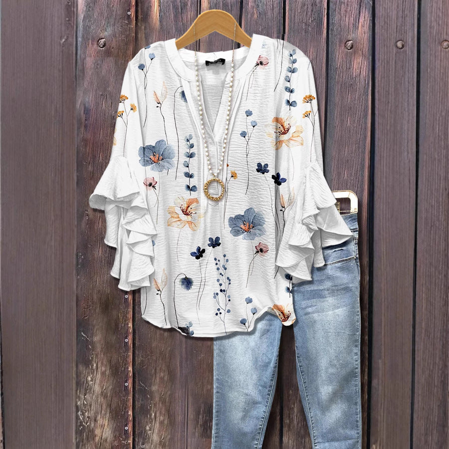 Women's Creative Floral Element Printing Digital Casual Trend Lotus Clothing