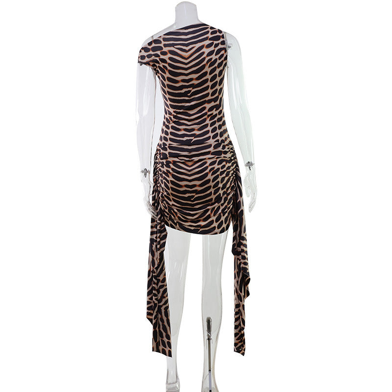 Women's Fashion Temperament Printed Waist Slimming Sheath Dress