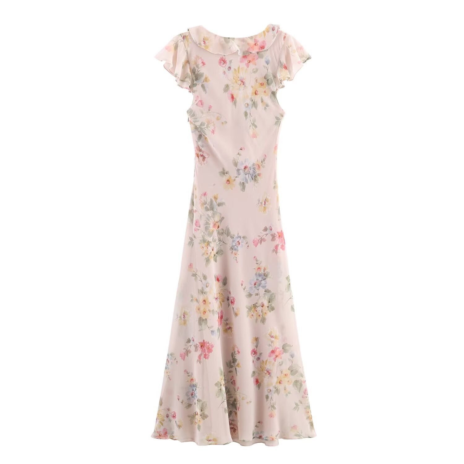 Women's Autumn Flower Printed Laminated Decoration Midi Dress