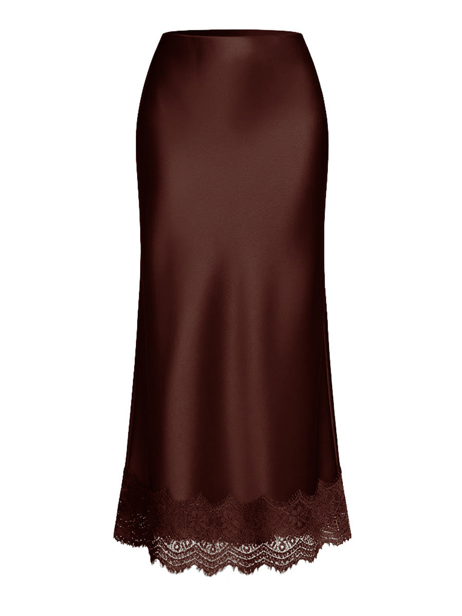 Women's Lace Satin High Waist Elastic Elegant Skirts