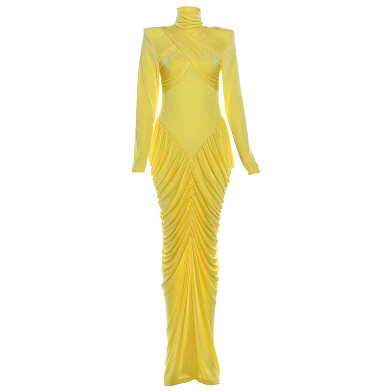 Women's Autumn Temperament Pure Color Turtleneck Backless Clothing