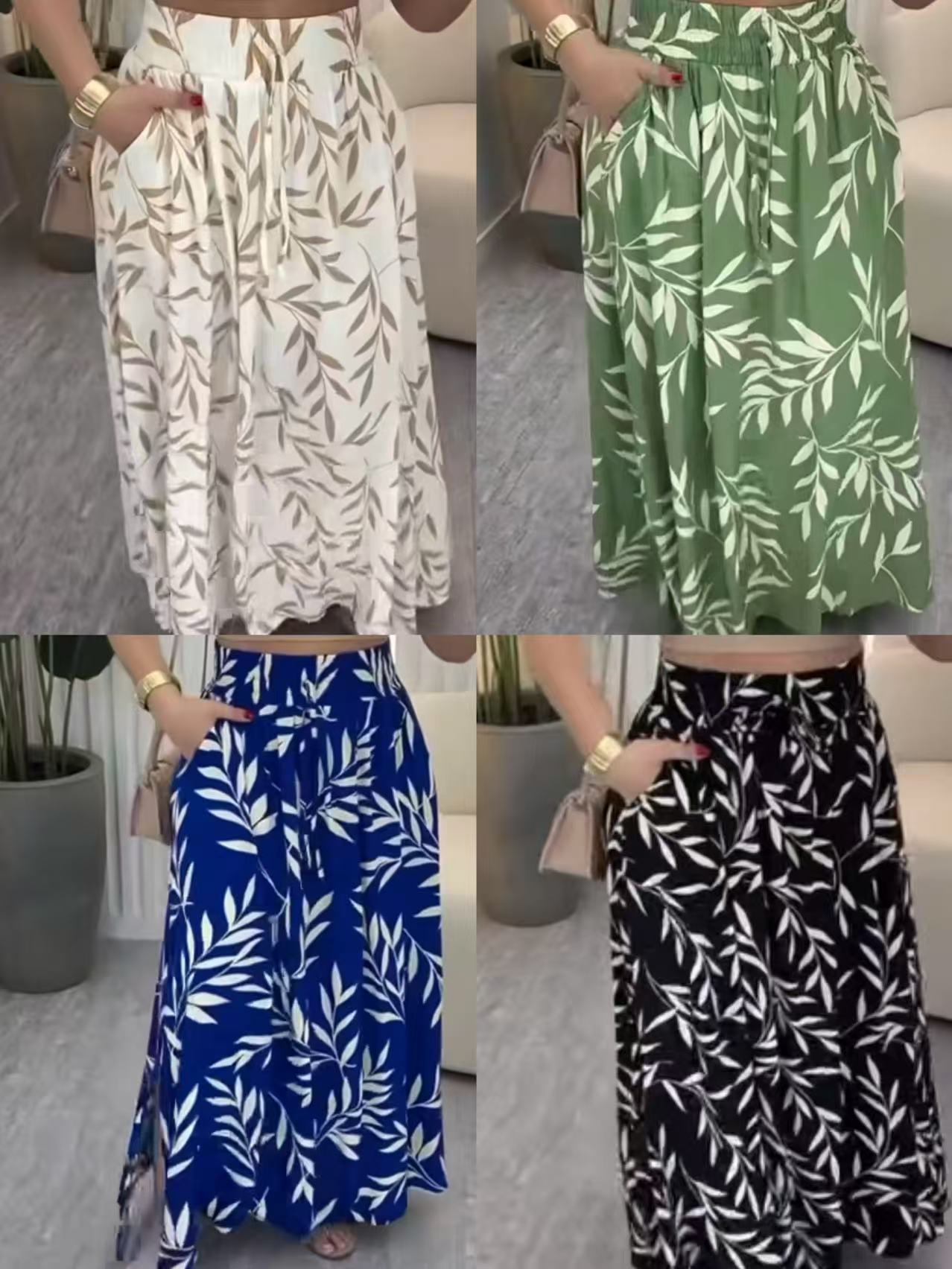 Women's Casual Swing Floral Print Slit Pocket Skirt