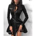 Comfortable Women's Fashion Leather Stitching Waist Dress