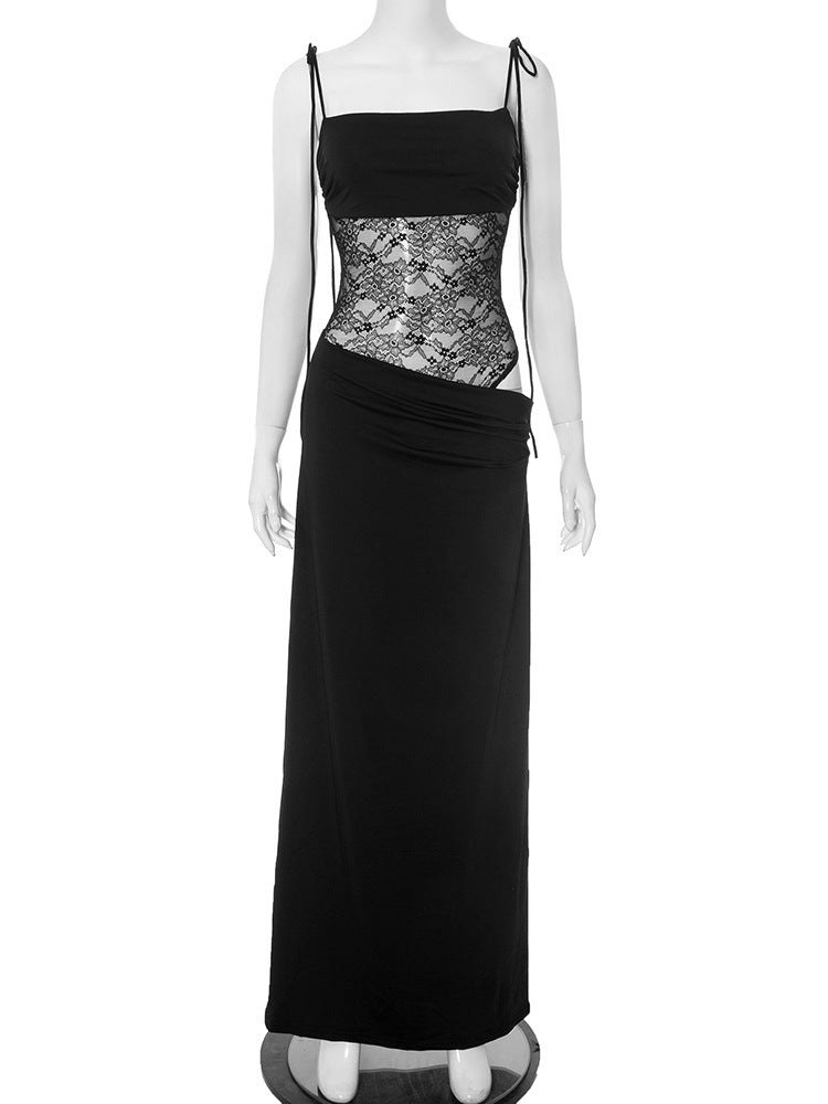 Women's Solid Color Lace Sling Rope Dress