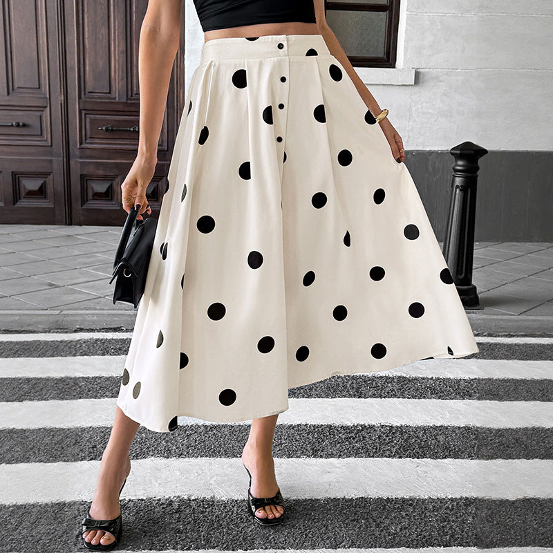 Summer White Umbrella Polka Dot Elastic Elegant Retro A- Skirt