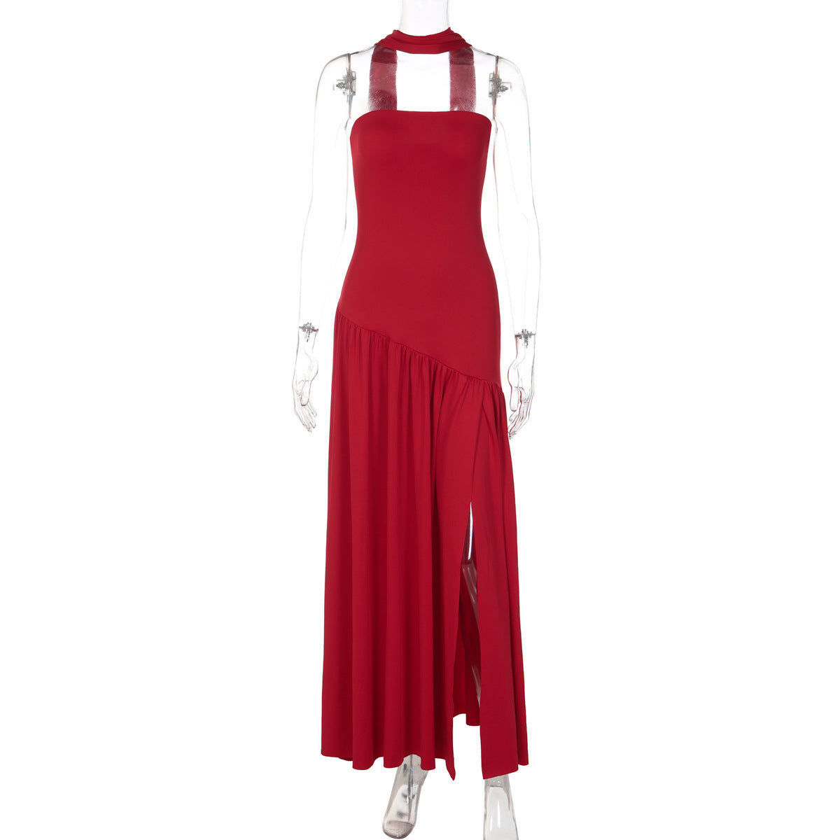 Women's Fashion Graceful Tube Slim Pure Color Split Backless Elegant Ribbon Tops