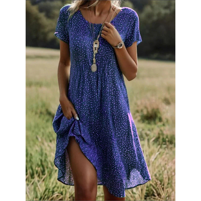 Summer Artistic Ethnic Style Scoop Mid-length Dress