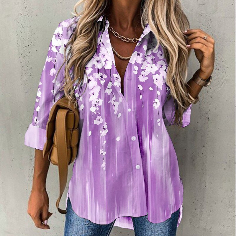 Women's Floral Print Long Sleeve Shirt Blouse