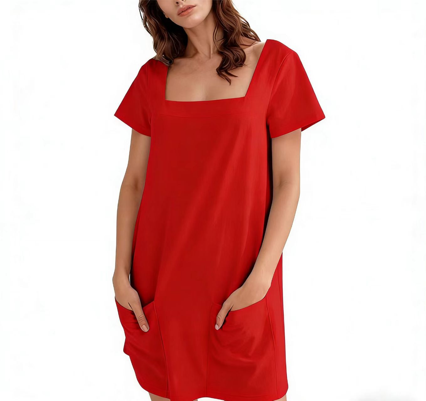 Women's Square Collar Sleeve Fashion Pocket Casual Shorts