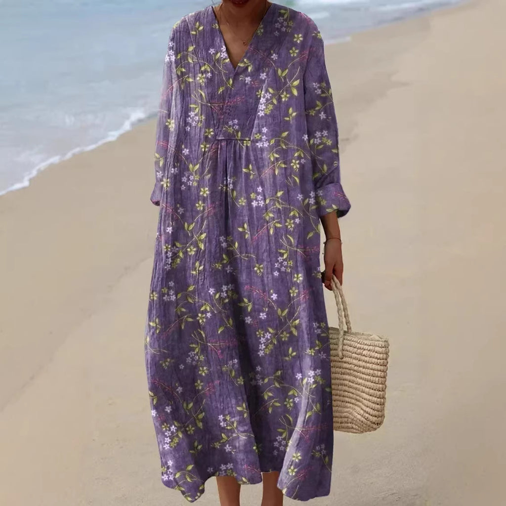 Women's Printed Fashion Popular Stitching Linen Dress