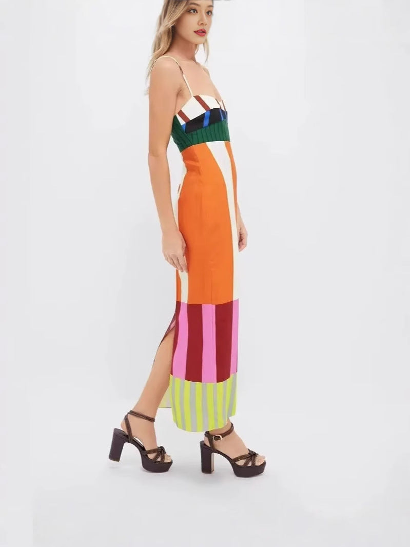 Women's Summer Striped Color Block Skinny Split Skirts