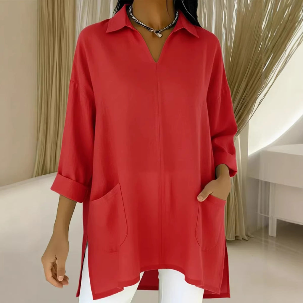 Women's Spring Fashion Solid Color Thin Pocket Blouse