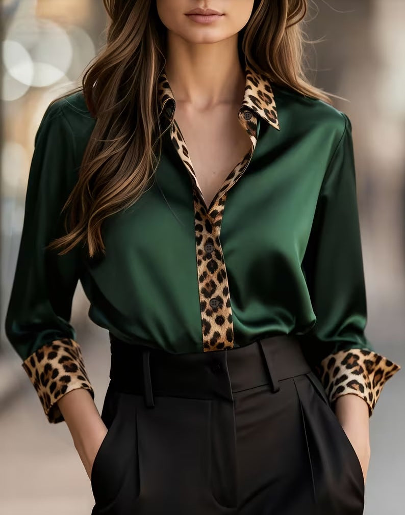 Women's Commuting Figure Flattering Long Sleeve Leopard Print Blouse