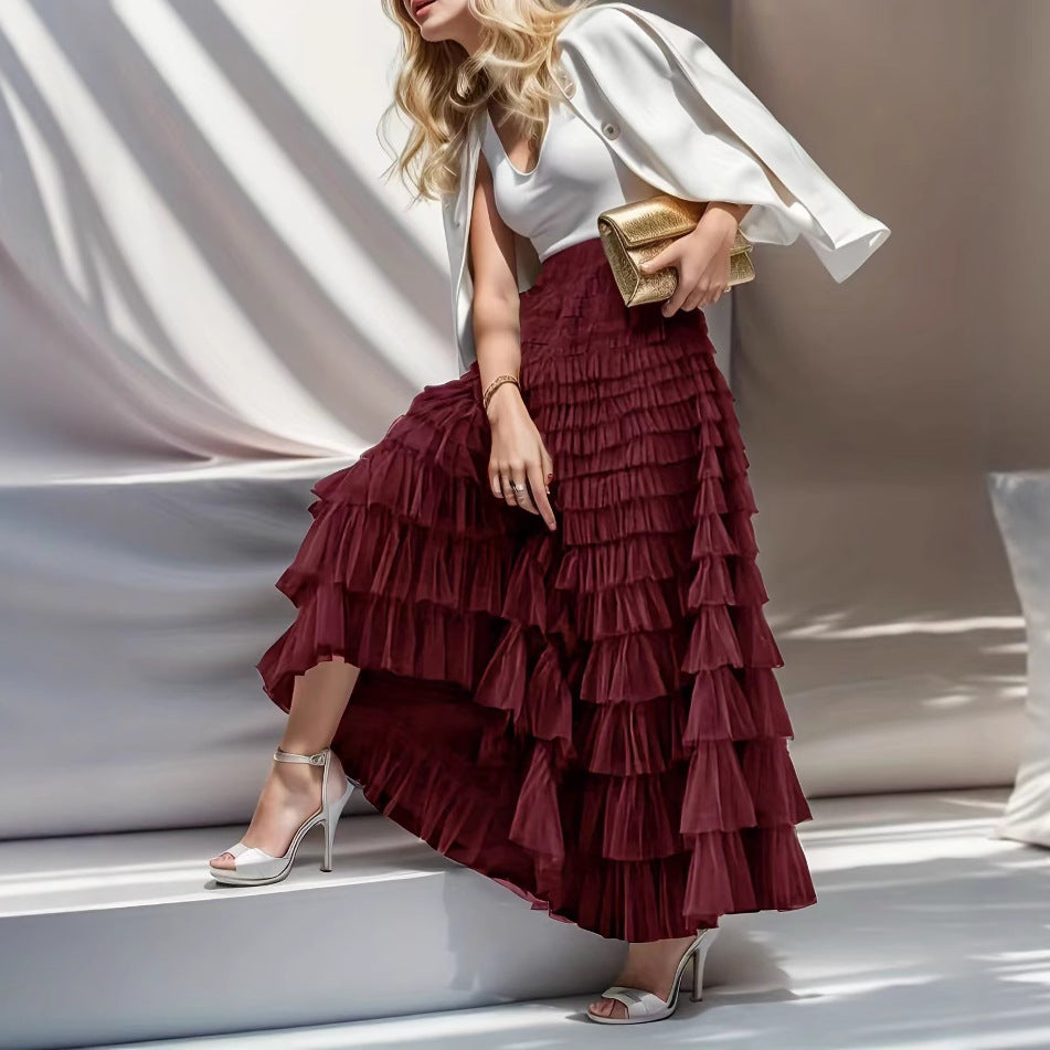 Glamorous Women's Summer Fashion Mesh Tiered Skirt