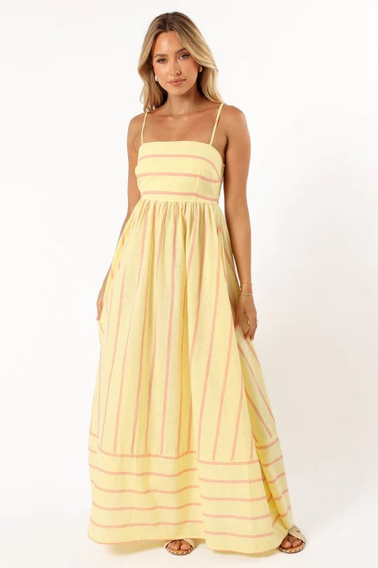 Striped Sleeveless Sling Backless Large Swing Dress