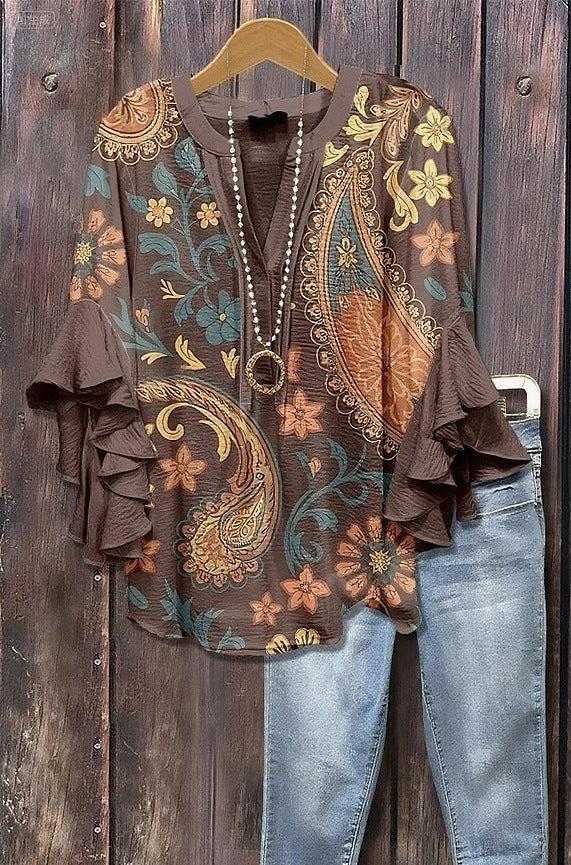 Women's Creative Floral Element Printing Digital Casual Trend Lotus Women's T-shirt