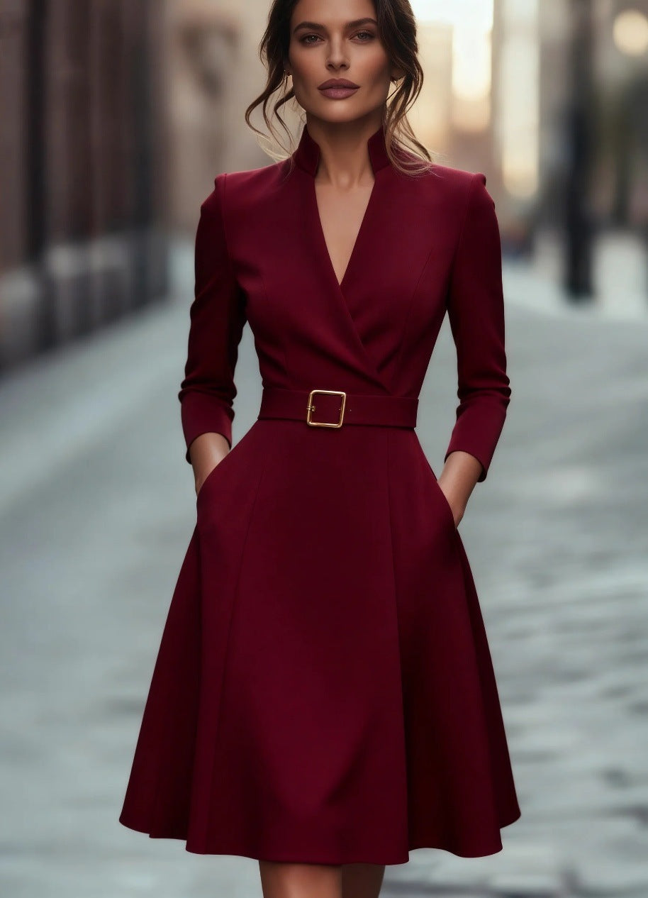 Women's Solid Color Waist Tight Swing Long Clothing