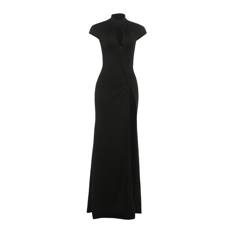 Women's Sexy High Split Stand-up Collar Slim Fit Temperament Dress