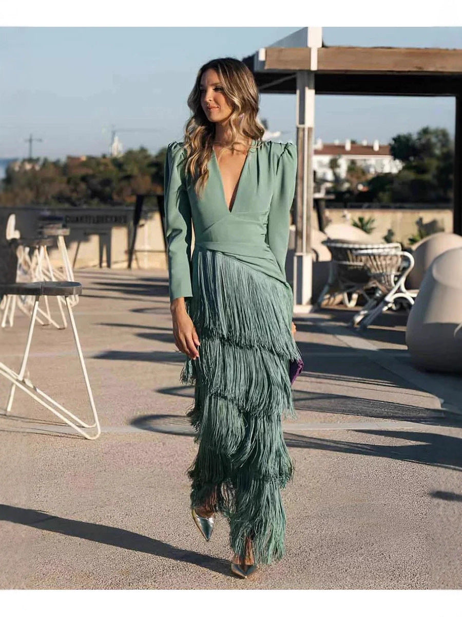 Durable Autumn Fashion Deep Tassels Long Suits