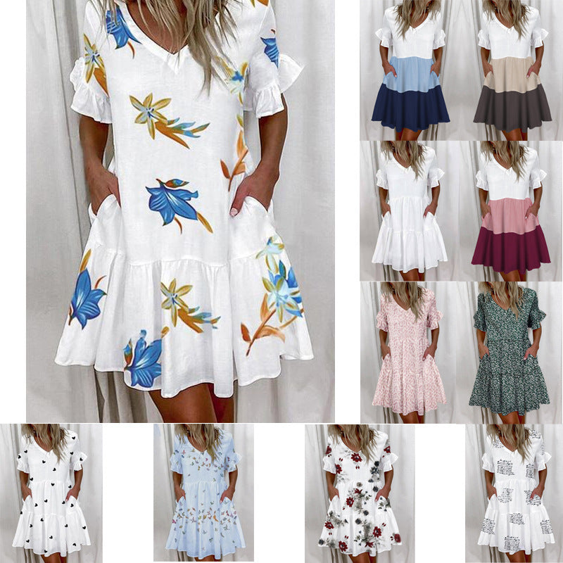 Stylish Women's Fashion Printed Ruffle Pocket Shorts