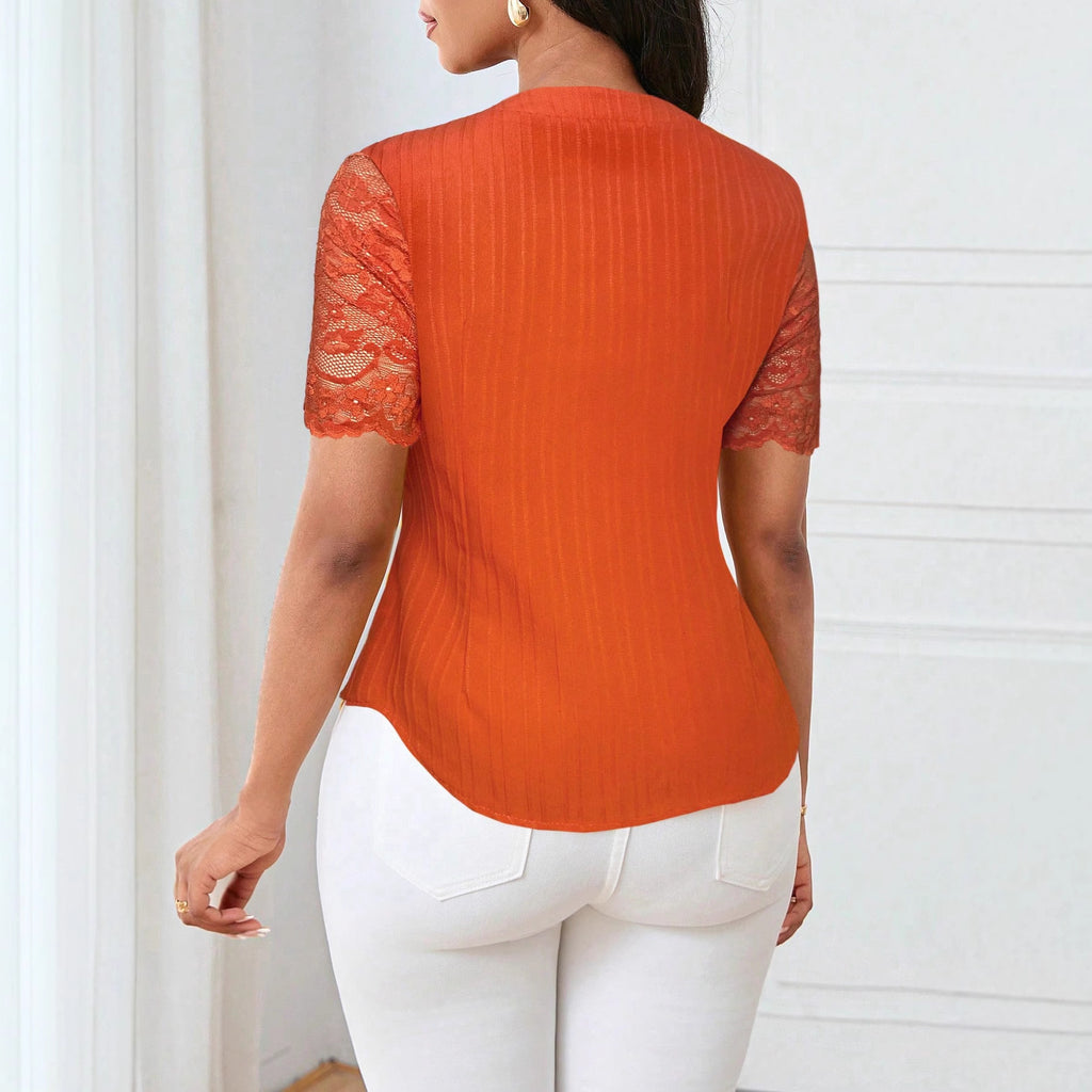 Women's Fashion Single-breasted Solid Color Embroidery Hollow Tops