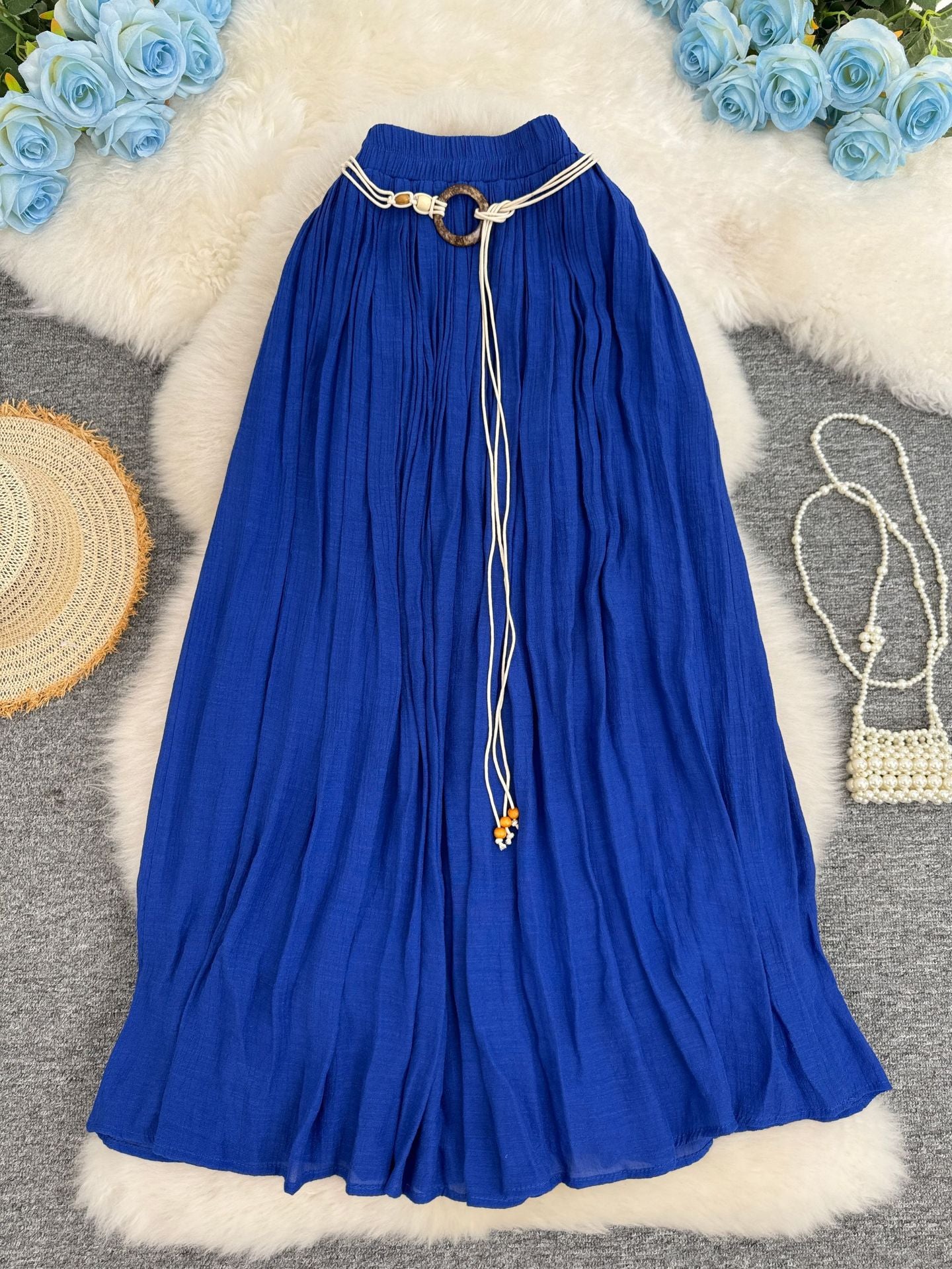 Women's Cotton Linen Vacation Style Lazy Versatile Slimming A- Line Midi Skirts