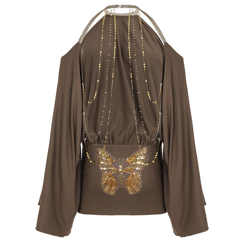 Women's Big Backless Butterfly Patch Design Batwing Jumpsuits