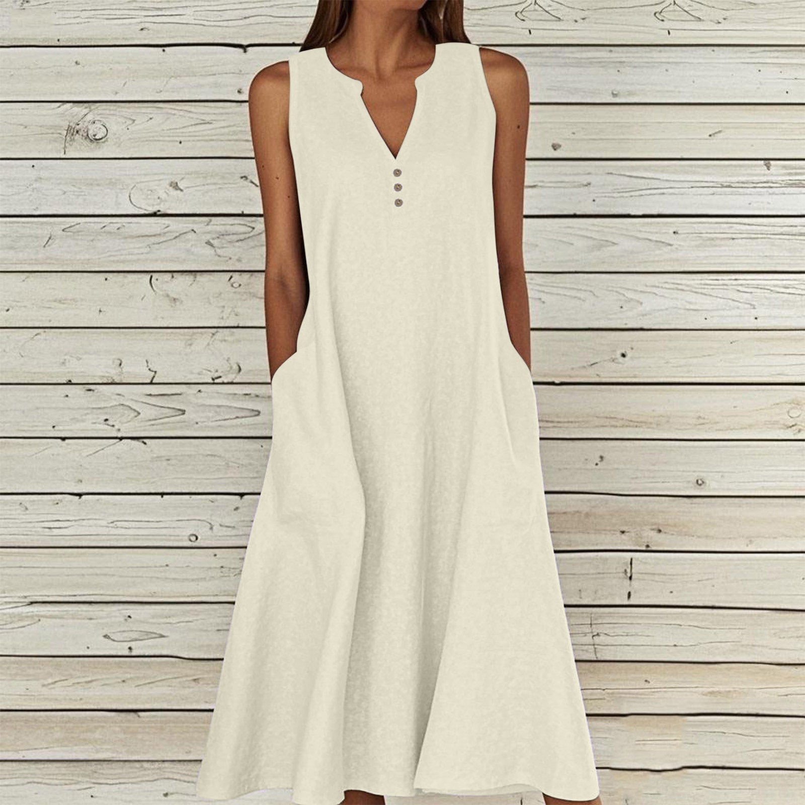 Women's Linen Ethnic Greek Sleeve Maxi Sleeveless Dress