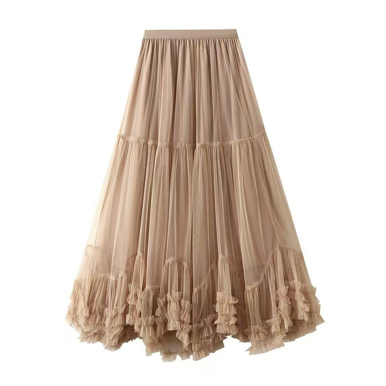 Large Swing Design Sense Mesh High Waist Figure Skirt