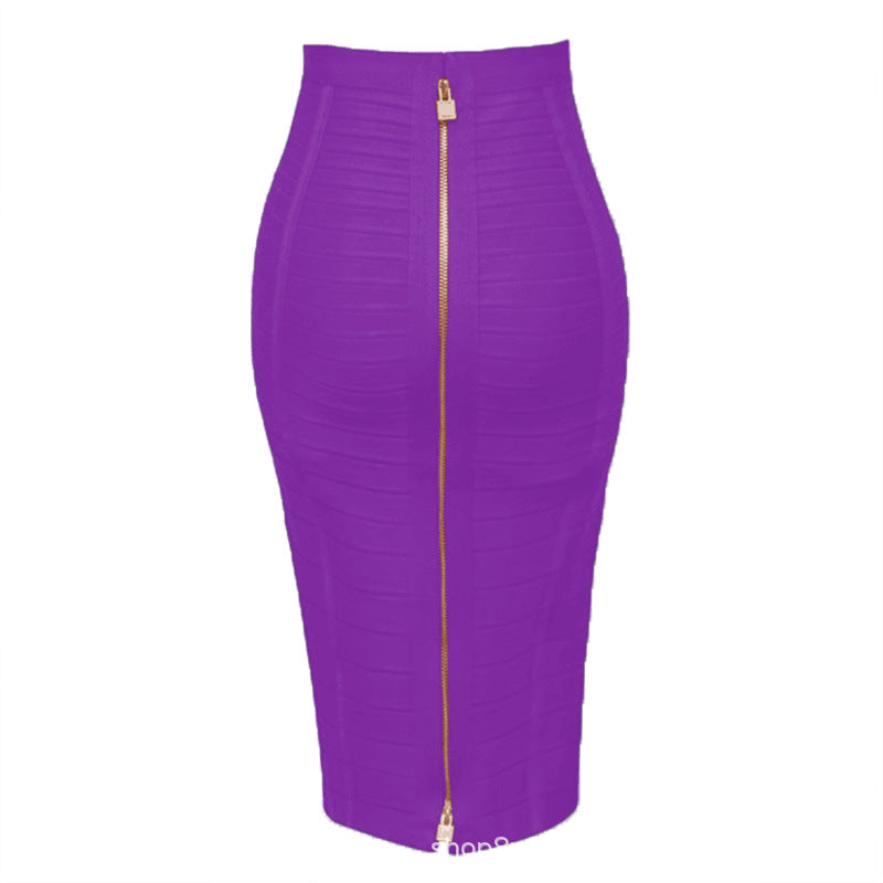 Color Bandage Striped Zipper Double Open Sexy High Waist Skirts