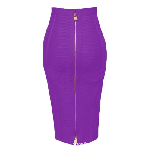 Color Bandage Striped Zipper Double Open Sexy High Waist Skirts