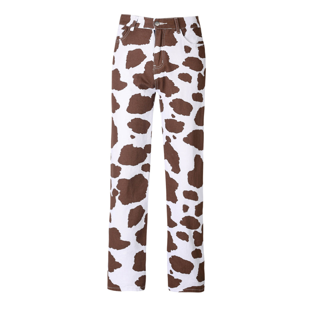 Women's Personalized Printed Loose Straight Fashion High Pants