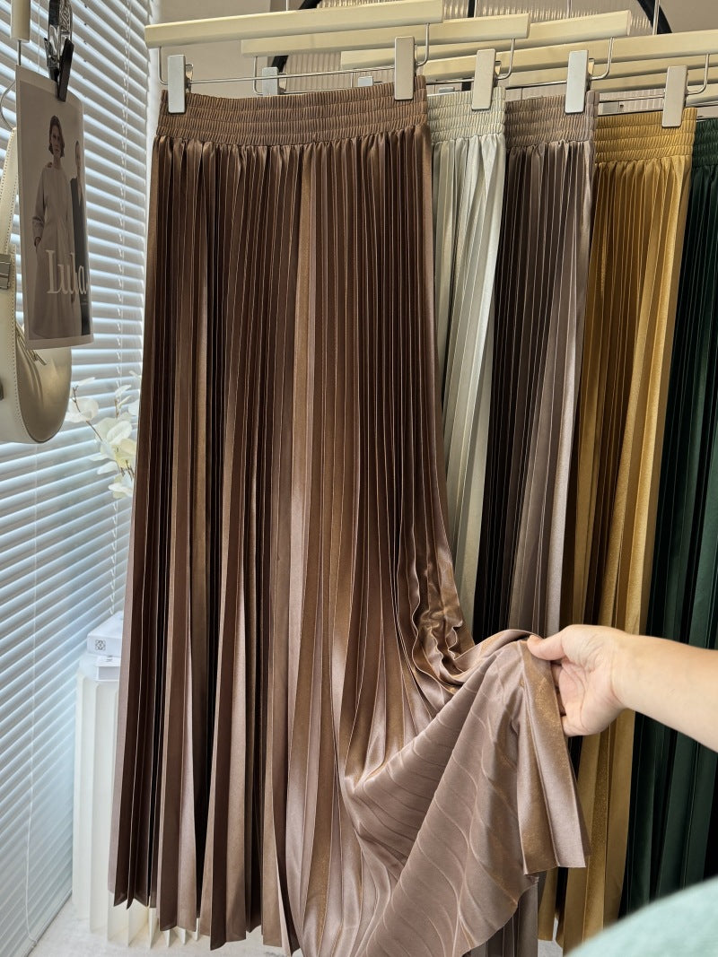 Women's Pleated Draping Effect Metallic Large Hem Skirt