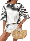 Women's Summer Pullover Simple Striped Half Sleeve Women's T-shirt