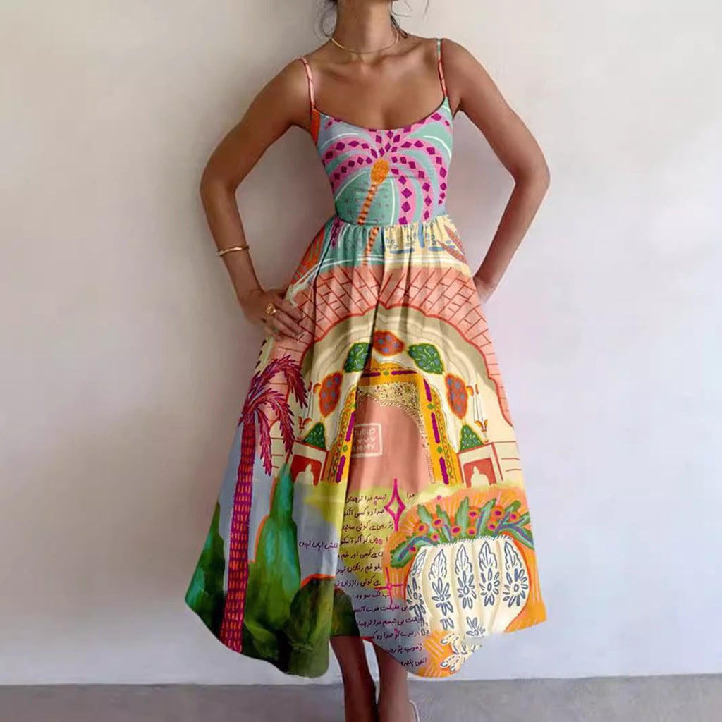 Women's Sling Long Digital Printing Large Dress