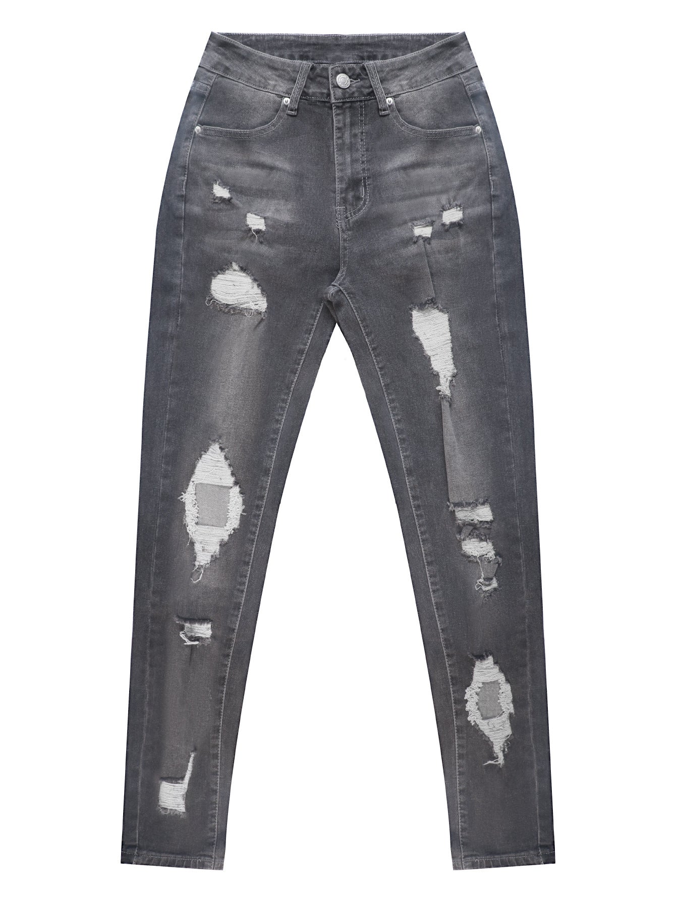 Women's Dark Blue Tight High Waist Ripped Jeans