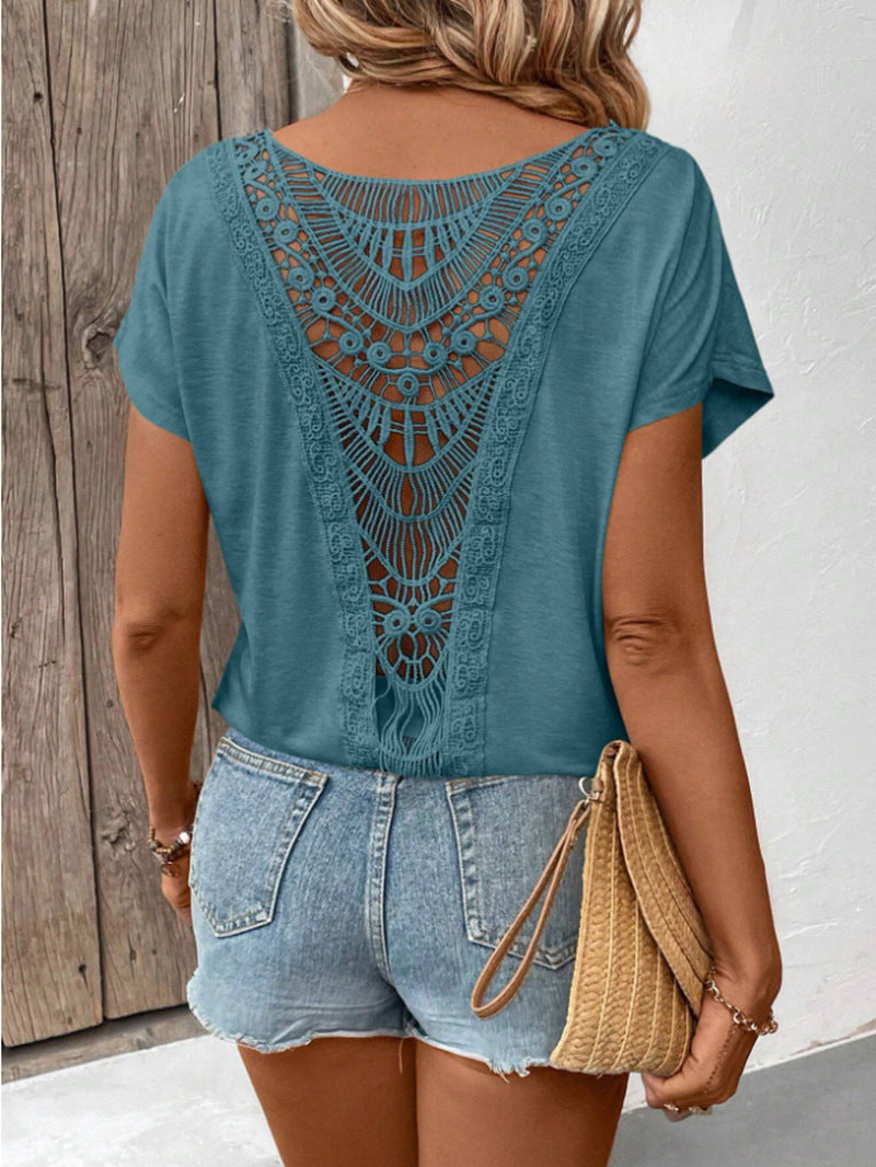 Fashion Trendy Women's Lace Patchwork Short-sleeved Clothing