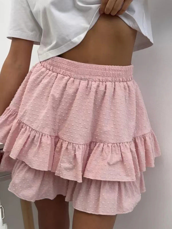 Women's Temperament Pure Color High Waist Lace Design Skirt