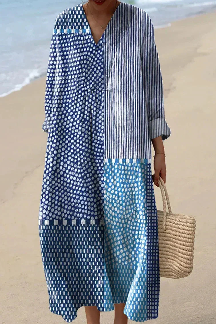 Women's Printed Fashion Popular Stitching Linen Dress