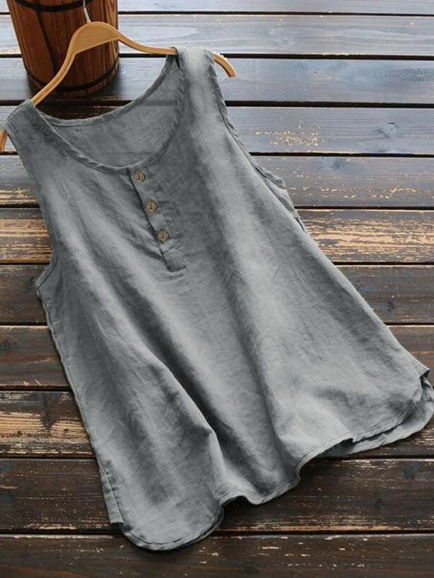 Women's Solid Color Round Neck Loose Casual Cotton Vests
