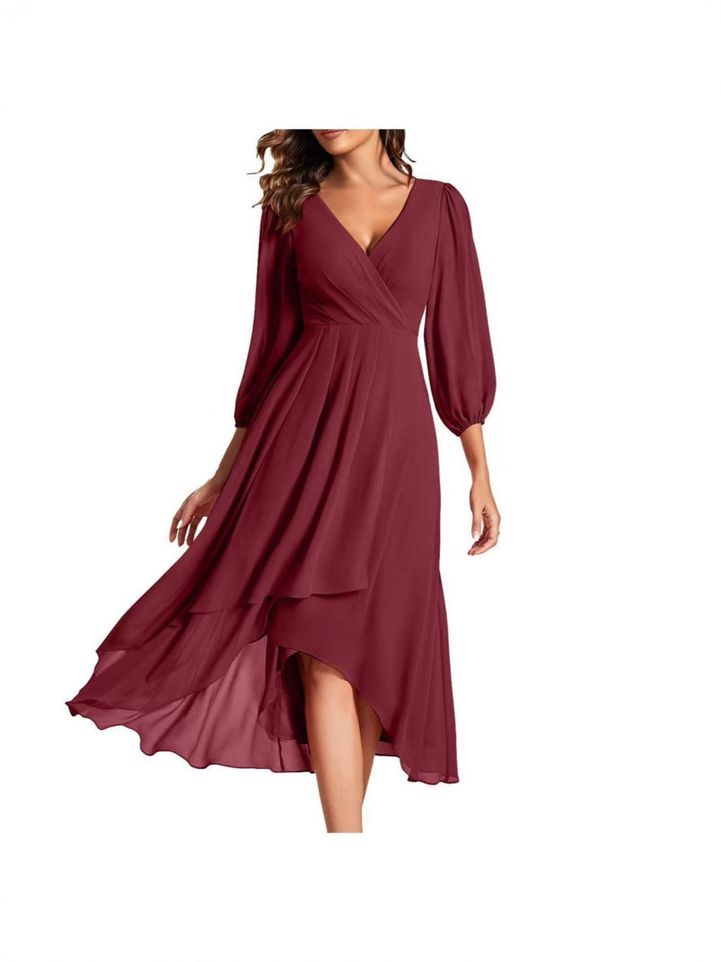 Women's Solid Color Sleeve Tight Waist Slim Bridesmaid Dress