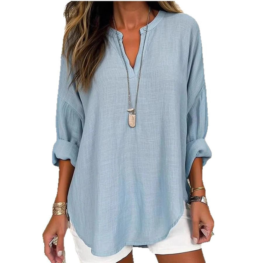 Classy Women's Small Buttons Curved Hem Women's T-shirt
