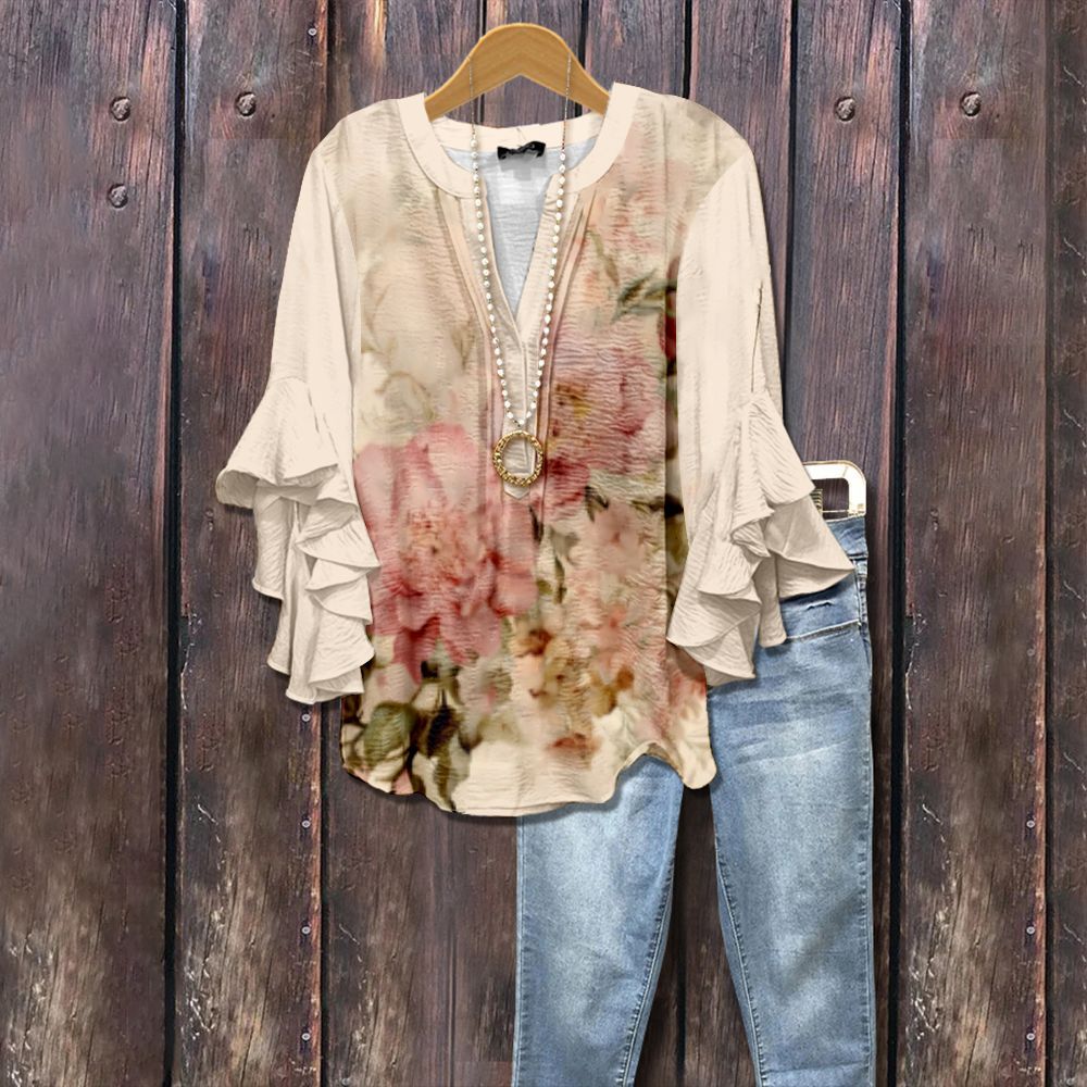 Women's Element Printing Digital Casual Trend Lotus Women's T-shirt