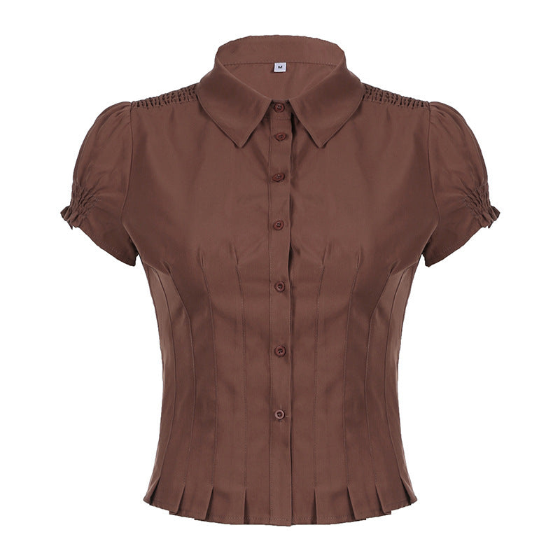 Waist Slimming Lapel Shirt Street Hot Slim Fit Lace Peplum Blouse