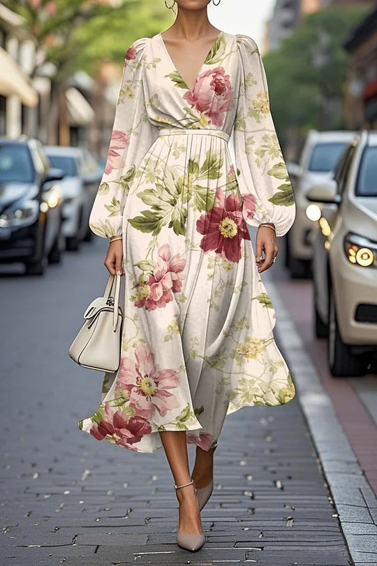 Women's Floral Series Pattern Printing Casual V Dress