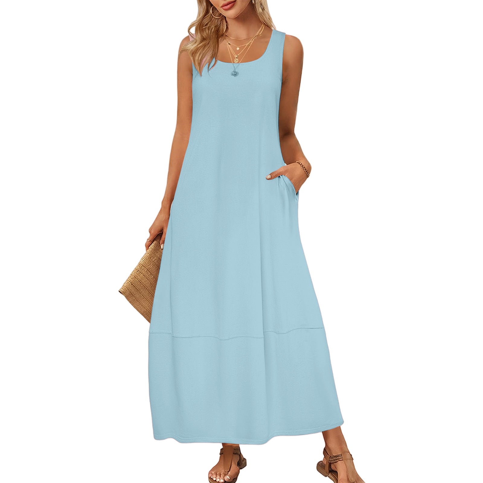Women's Solid Color Pocket Sleeveless Casual Holiday Women's T-shirt
