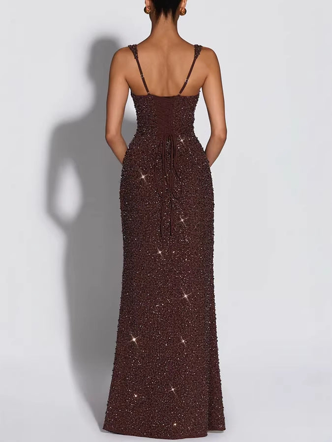 Women's Sequin Sling Slim Fit Tied Sleeveless Dress