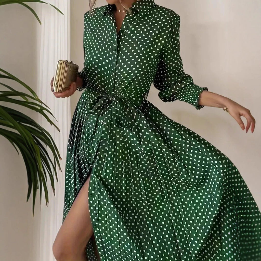 Popular Temperament Long Sleeve Lapel Fashion Dress