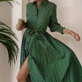 Popular Temperament Long Sleeve Lapel Fashion Dress